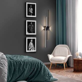 LED wandlamp Zig Zag, hoogte 100 cm, zwart, metaal, 4-lamps. zwart mat, wit