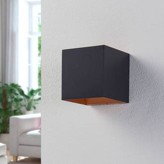 LED wandlamp Zuzana, hoekig, zwart, 10 cm breed zwart, oranje goud