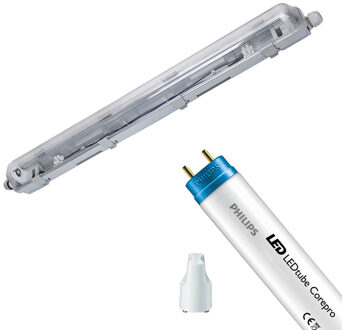 LED Waterdichte TL Armatuur met T8 Buis - Velvalux Strela - 60cm - Enkel - Koppelbaar - Waterdicht IP65 - Philips