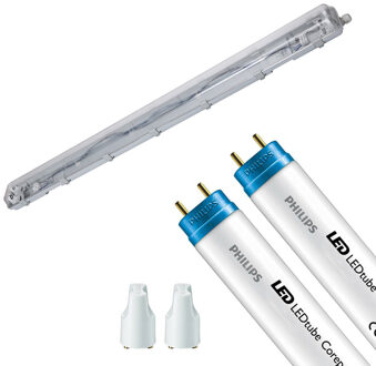 LED Waterdichte TL Armatuur met T8 Buizen - Velvalux Strela - 120cm - Dubbel - Koppelbaar - Waterdicht IP65 - Philips