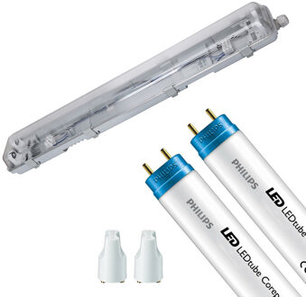LED Waterdichte TL Armatuur met T8 Buizen - Velvalux Strela - 60cm - Dubbel - Koppelbaar - Waterdicht IP65 - Philips