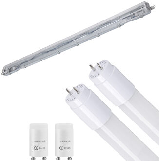 LED Waterdichte TL Armatuur met T8 G13 Buizen - Velvalux Strela - 150cm - Dubbel - Koppelbaar - Waterdicht IP65 - 40W 4800lm - 840 Natuurlijk Wit 4000K | Vervangt 294W