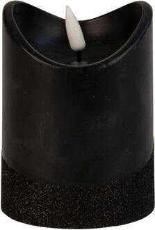 Led wax stompkaars - zwart - H10 x D7,5 cm - warm wit licht - 3D lont