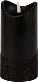 Led wax stompkaars - zwart - H15 x D7,5 cm - warm wit licht - 3D lont