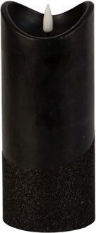 Led wax stompkaars - zwart - H17,5 x D7,5 cm - warm wit licht - 3D lont