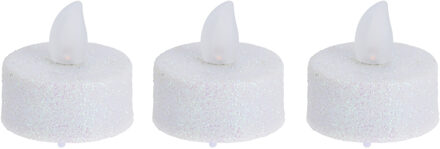 LED waxinelichtjes/theelichtjes - 12x st - wit glitter - 4 x 4 cm - Kerstversiering