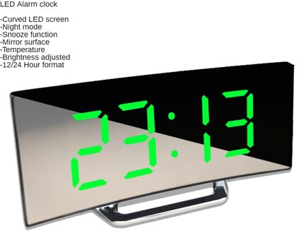 Led Wekker Digitale Kind Elektronische Wekkers Gebogen Scherm Spiegel Temperatuur Klok Met Snooze Functie Voor Kids wekker digitaal met oplader 6507groen