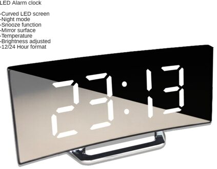 Led Wekker Digitale Kind Elektronische Wekkers Gebogen Scherm Spiegel Temperatuur Klok Met Snooze Functie Voor Kids wekker digitaal met oplader 6507wit