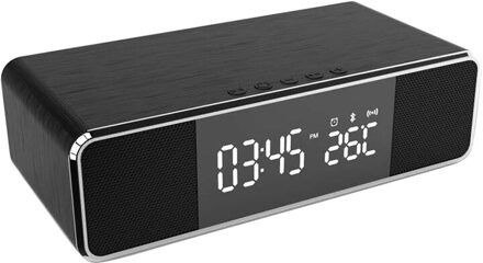 Led Wekker Met Telefoon Draadloze Oplader Desktop Digitale Thermometer Klok Hd Spiegel Klok Met Fm Radio Bluetooth Luidspreker zwart