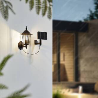 LED-zonne-wandlamp Sayata, zwart, aluminium, lantaarn