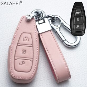 Lederen Auto Key Case Cover Voor Ford Fiesta Focus 23 MK2 MK3 Mondeo MK4 Ecosport Kuga Escape Explorer Ranger Styling accessoires B-roze