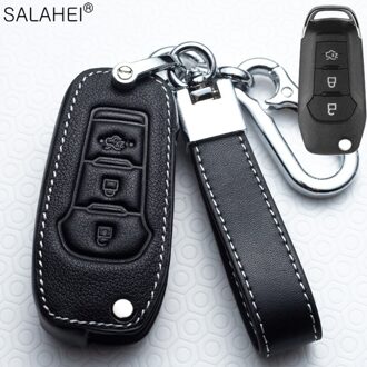 Lederen Auto Key Case Cover Voor Ford Fiesta Focus 23 MK2 MK3 Mondeo MK4 Ecosport Kuga Escape Explorer Ranger Styling accessoires D-balck