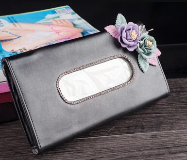 Lederen Auto Papieren Handdoeken Houder Met Bloem Voor Vrouwen Meisjes Auto Styling Accessoires Zwart Zonneklep Type Auto Weefsel Zak doos groen paars bloem