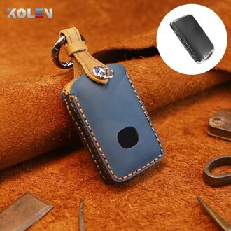 Lederen Auto Remote Key Case Cover Portemonnee Fob Voor Mazda 3 Alexa CX4 CX5 CX8 CX9 CX-30 3 Button Key Protector Shell blauw