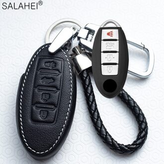 Lederen Auto Sleutel Cover Case Voor Nissan Qashqai J10J11 X-Trail T31t32 Kicks Tiida Pathfinder Murano Note Juke Infiniti voor Auto D-zwart