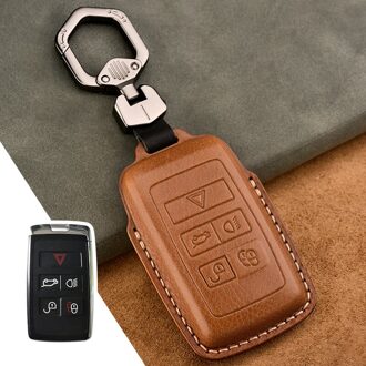 Lederen Auto Sleutel Cover Volledige Case Voor Land Rover Range Rover Sport Evoque Velar Discovery 5 Accessoires beschermen bruin