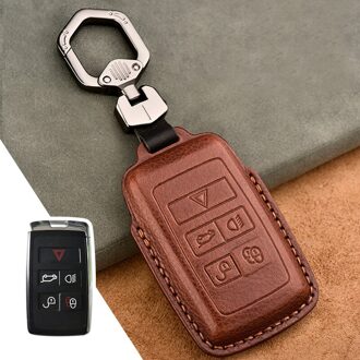 Lederen Auto Sleutel Cover Volledige Case Voor Land Rover Range Rover Sport Evoque Velar Discovery 5 Accessoires beschermen koffie