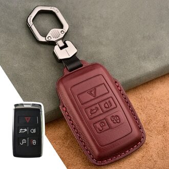Lederen Auto Sleutel Cover Volledige Case Voor Land Rover Range Rover Sport Evoque Velar Discovery 5 Accessoires beschermen rood