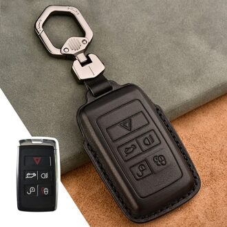Lederen Auto Sleutel Cover Volledige Case Voor Land Rover Range Rover Sport Evoque Velar Discovery 5 Accessoires beschermen zwart