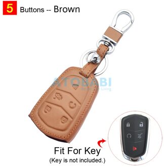 Lederen Autosleutel Gevallen 5 Knoppen Smart Afstandsbediening Protector Cover Voor Cadillac Escalade Cts Srx XT5 Xts Ats Sts CT6 Bruin