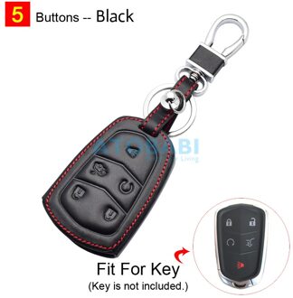 Lederen Autosleutel Gevallen 5 Knoppen Smart Afstandsbediening Protector Cover Voor Cadillac Escalade Cts Srx XT5 Xts Ats Sts CT6 zwart