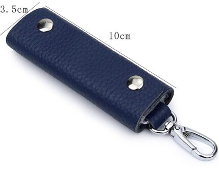 Lederen Dubbele Snap Key Holder Tassen Handgemaakte Handig Draagbare Eenvoudige Effen Kleur Key Sleutelhanger Organizer Accessoires blauw