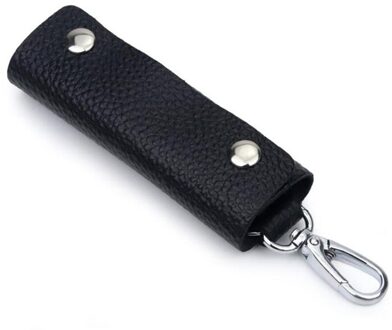 Lederen Dubbele Snap Key Holder Tassen Handgemaakte Handig Draagbare Eenvoudige Effen Kleur Key Sleutelhanger Organizer Accessoires zwart