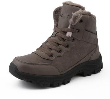 Lederen Enkel Sneeuw Waterdichte Mannen Laarzen Winter Bont snowboots Pluche Warme Mannelijke Toevallige Boot Sneakers Outdoor Laarzen bruin / 42