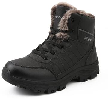 Lederen Enkel Sneeuw Waterdichte Mannen Laarzen Winter Bont snowboots Pluche Warme Mannelijke Toevallige Boot Sneakers Outdoor Laarzen zwart / 39