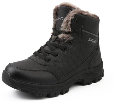 Lederen Enkel Sneeuw Waterdichte Mannen Laarzen Winter Bont snowboots Pluche Warme Mannelijke Toevallige Boot Sneakers Outdoor Laarzen zwart / 41