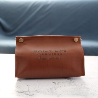 Lederen Facial Tissue Box Cover Servet Houder Snap Sluiting Papier Rack Kantoor Tafel Accessoires Facial Case Houder Lade Voor Thuis donker bruin