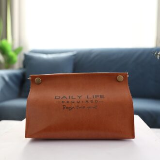 Lederen Facial Tissue Box Cover Servet Houder Snap Sluiting Papier Rack Kantoor Tafel Accessoires Facial Case Houder Lade Voor Thuis licht bruin