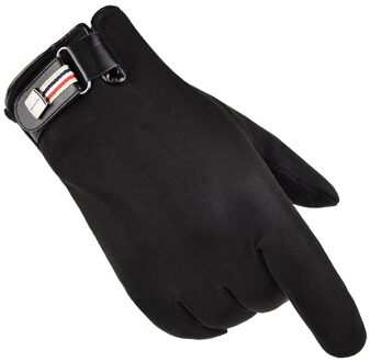 Lederen Handschoenen mannen Touchscreen Handschoenen Winter Windscherm Outdoor Bike Warming en Harige Handschoenen zwart