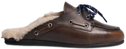 Lederen loafers met fur Mule  donkerbruin