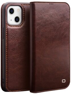 lederen luxe bookcase hoes - iPhone 13 - Bruin