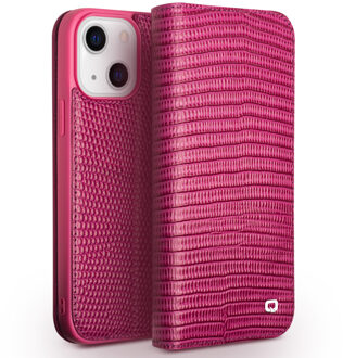 lederen luxe bookcase hoes - iPhone 13 - Croco Roze