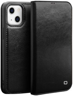 lederen luxe bookcase hoes - iPhone 13 Mini - Zwart