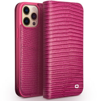 lederen luxe bookcase hoes - iPhone 13 Pro - Croco Roze