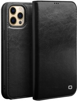 lederen luxe bookcase hoes - iPhone 13 Pro - Zwart