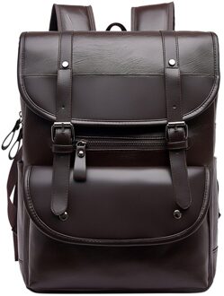 Lederen Pu Rugzak Mannen Laptop Rugzak Retro Unisex Student Schooltas Multifunctionele School Reizen Waterdichte Mannen Tas Bruin