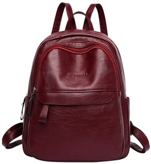 Lederen Rugzak Mode Vrouwen Outdoor Effen Kleur Nylon Multifunctionele Rugzak Schoudertas Mochila Couro # J4s rood