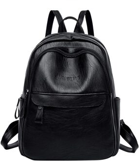 Lederen Rugzak Mode Vrouwen Outdoor Effen Kleur Nylon Multifunctionele Rugzak Schoudertas Mochila Couro # J4s zwart