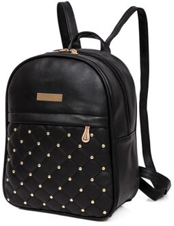 Lederen Rugzak Vrouwen Klinknagel Mini Rugzak Mode Causale Zakken voor Vrouwen Kraal Vrouwelijke Schoudertas Rugzak Schouder Satchel # L5 % zwart