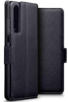 lederen slim folio wallet hoes - Huawei P30 - Zwart