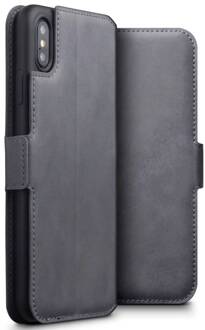 lederen slim folio wallet hoes - iPhone XS Max - grijs