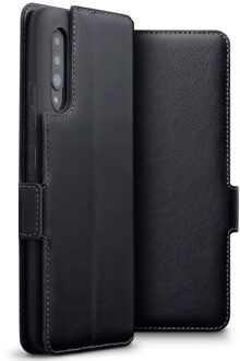 lederen slim folio wallet hoes - Samsung Galaxy A90 - Zwart