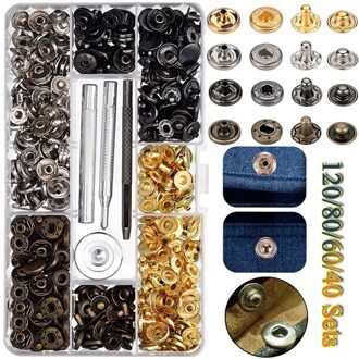 Lederen Snap Fasteners Kit,12.5Mm Metalen Knop Snaps Drukknopen, 160/240/480 Stuks Gereedschap, 4 Kleur Lederen Snaps Voor Kleding, Jassen 120
