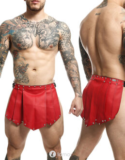 Lederlook gladiator rok, Roman Rood/Zwart - Maat: One Size