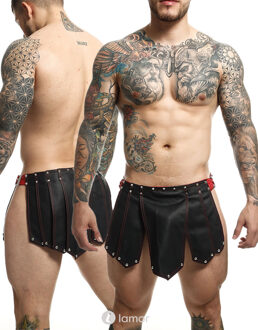 Lederlook gladiator rok, Roman zwart/rood - Maat: One Size
