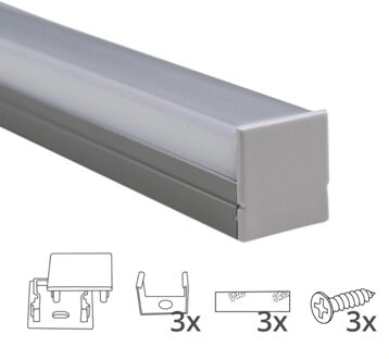 Ledstrip profiel opbouw breed model - compleet met rechte afdekkap 1,5 meter